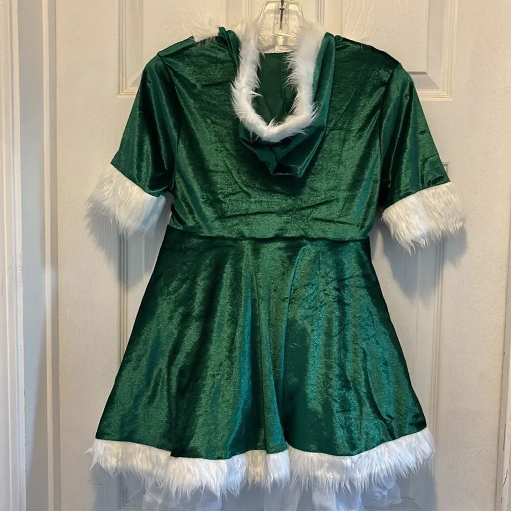 LMYOVE Girls Santa Green Elf Hooded Dress Costume(Large, Green)